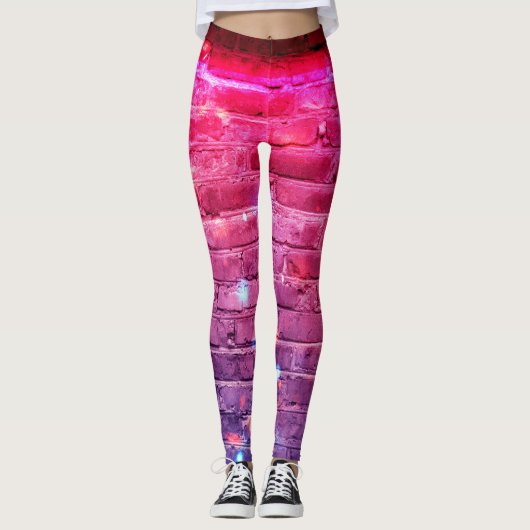 Leggings Lumière néon : mur de brique vide. (Devant)