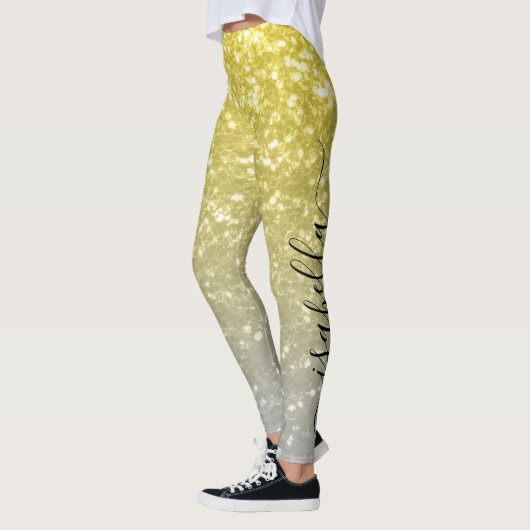 Leggings Lumière or gris ombre faux étincelles Nom personna (Gauche)
