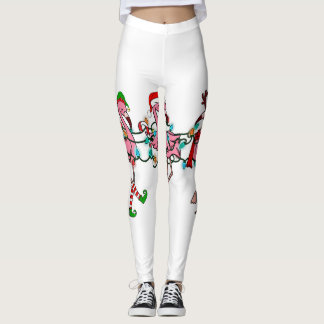 Leggings Lumières de Noël Flamant rose rose Santa Hat Holid