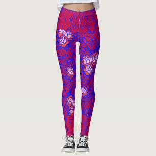 Leggings Lumineuse filet bleu avec fleurs 01 Rouge BG