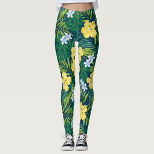 Leggings Luna Hibiscus Garden Hawaiian - Jaune et Marine