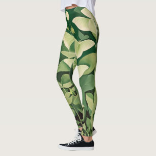 Leggings Luna Moth et fleurs - Vert et Crème