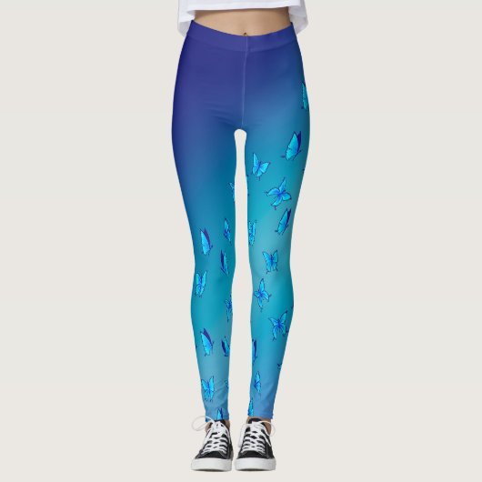 Leggings Lune bleue Abstraite et papillons (Devant)