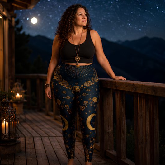 Leggings Lune Céleste et Étoiles Boho Astrologie