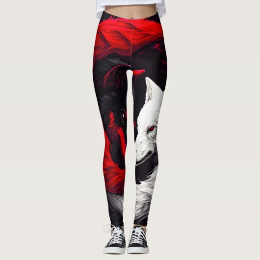 Leggings Lune Crimson Loup blanc rouge (Devant)