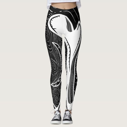 Leggings Lune et vagues noir et blanc (Devant)