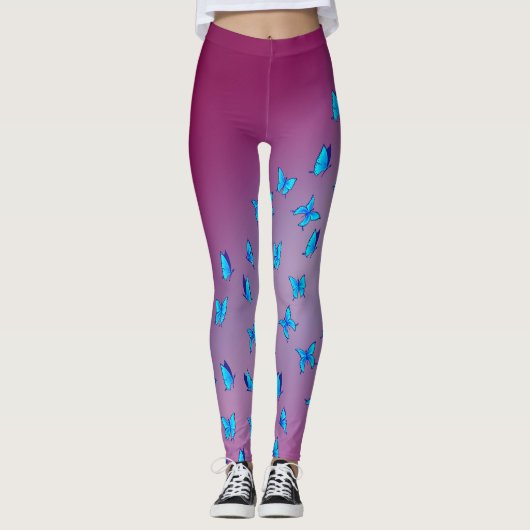 Leggings Lune rose Abstraite et papillons (Devant)