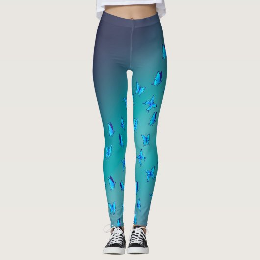 Leggings Lune verte Abstraite et papillons (Devant)