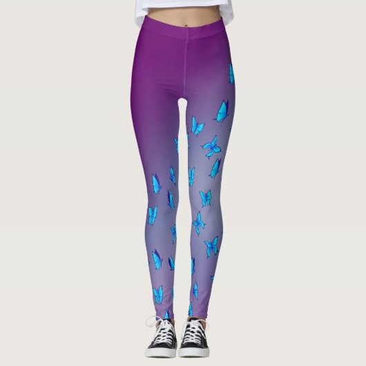Leggings Lune violette Abstraite et papillons (Devant)