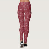 Leggings Lutins et flocons de Noël Doodle Rouge foncé (Dos)