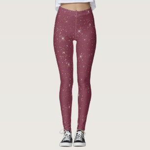 Leggings Luxe bordeaux brillant parties scintillant d'or co