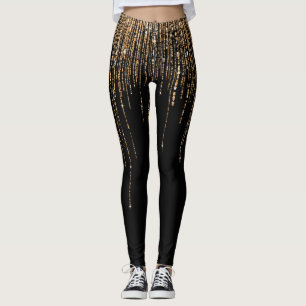 Leggings Luxe Chic Black Gold Fringe Parties scintillant ét