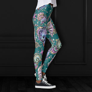 Leggings Luxe Turquoise sous-marin   Coquillages d'or Green