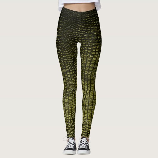 Leggings Luxueuse texture de peau de crocodile foncé. (Devant)