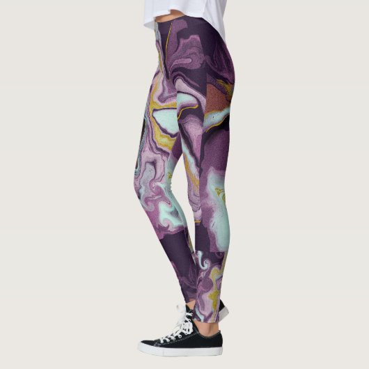Leggings Luxueux Monogramme en marbre violet et or (Gauche)