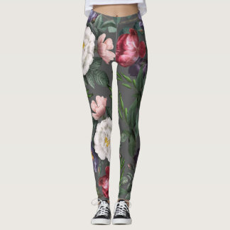 Leggings Luxueux romance motif floral rouge roses été