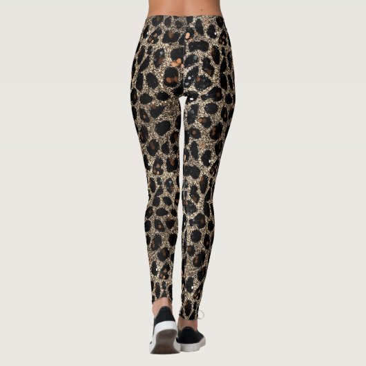 Leggings Luxury Glitter Brown Black Gold Leopard Pattern (Dos)