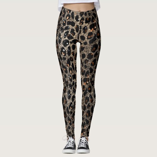 Leggings Luxury Glitter Brown Black Gold Leopard Pattern (Devant)