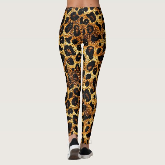 Leggings Luxury Glitter Gold Brown Rust Leopard Pattern (Dos)