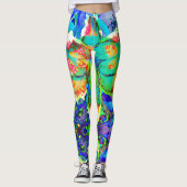 Leggings Lys de kiwi rétro fleurs tropicales abstraites (Devant)