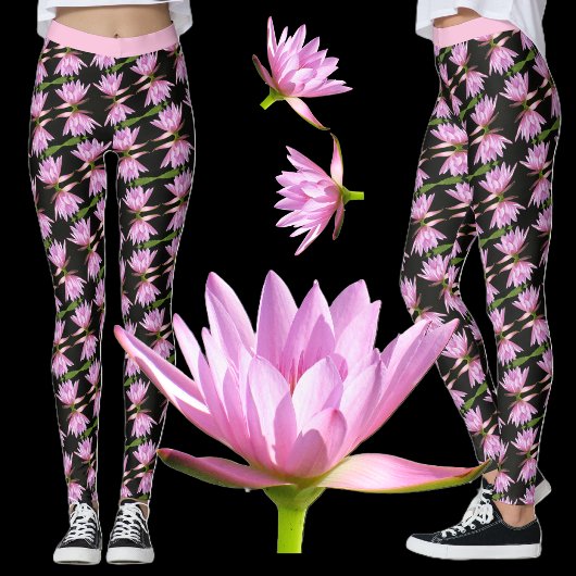 Leggings Lys d'eau rose avec noir et vert - Floral