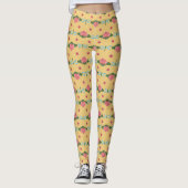 Leggings Lys d'eau rose et libellules bleues sur Jaune (Devant)
