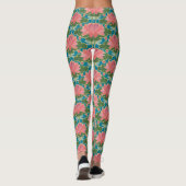 Leggings Lys d'eau rose et libellules bleues sur Turquoise (Dos)