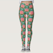 Leggings Lys d'eau rose et libellules bleues sur Turquoise (Devant)