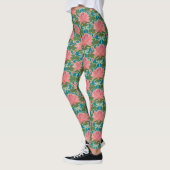 Leggings Lys d'eau rose et libellules bleues sur Turquoise (Gauche)
