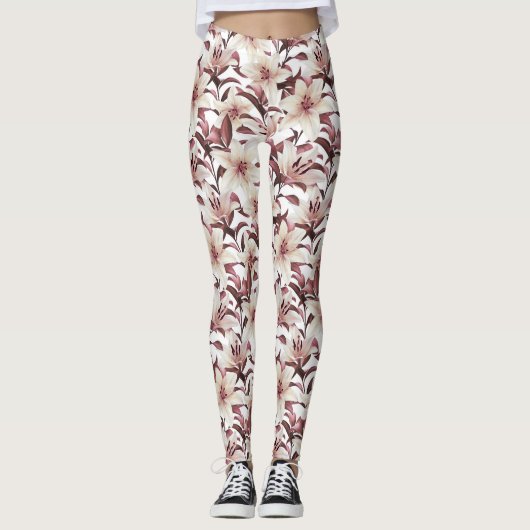 Leggings Lys sur blanc. Modèle floral (Devant)