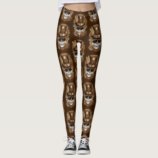 Leggings Machine rétro Voodoo à vapeur crâne (Devant)