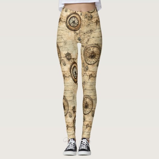Leggings Machinerie Steampunk Victorienne Brun Sépia (Devant)