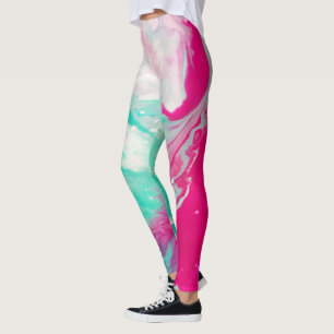 Leggings Magenta et Aqua Abstraits psychédéliques   Vibrant