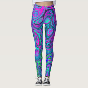 Leggings Magenta marbré et citron vert Super Art Abstrait