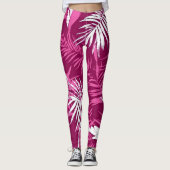 Leggings Magenta Palm Leaf Beach et vacances d'été (Devant)
