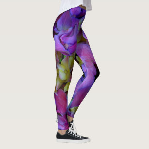 Leggings Magenta Purple bleu jaune Hydrangeas fleurs