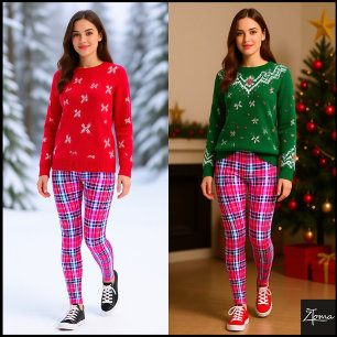 Leggings Magenta Rose Chaud Tartan Dense Moderne