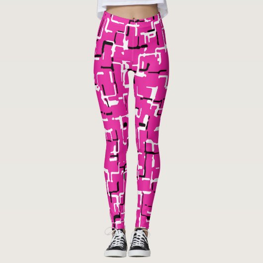 Leggings Magenta rose noir blanc Motif chic (Devant)
