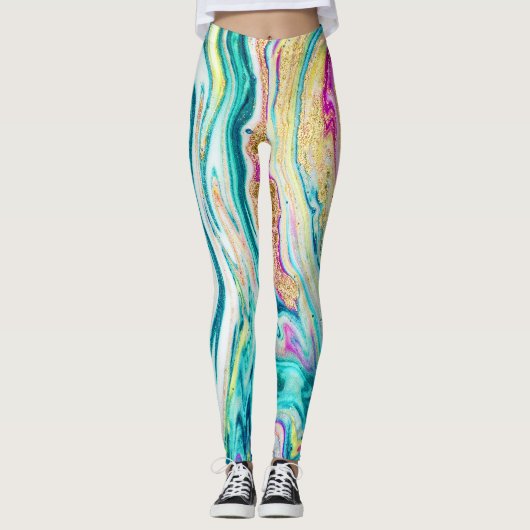 Leggings Magic Marbling : Metallic Paint Design. (Devant)