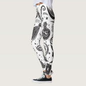 Leggings Magique Sorcière Whimsical Wiccan Pagan noir & bla (Gauche)