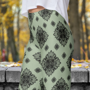 Leggings Magnifique Green Laural Mandela Motif