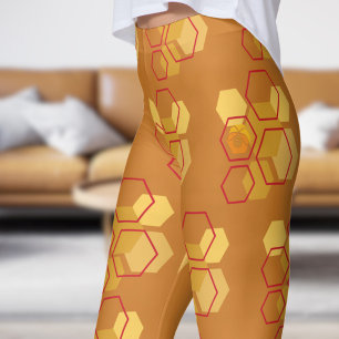 Leggings Magnifique Motif de nid d'abeille rouge ocre