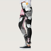Leggings Magnifique Pink, Noir, Gris Jambes Florales Abstra (Gauche)