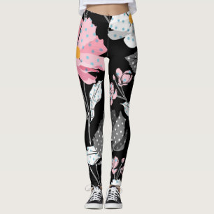 Leggings Magnifique Pink, Noir, Gris Jambes Florales Abstra