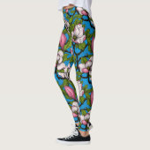 Leggings Magnolia en floraison sur bleu (Gauche)