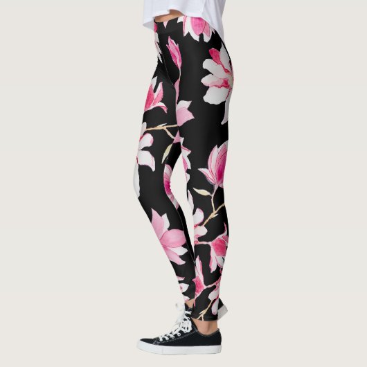 Leggings Magnolia romantique : Aquarelle noire (Gauche)