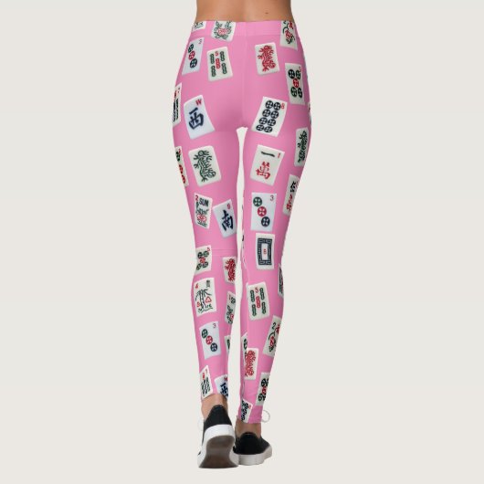 Leggings MahJong carreaux symboles sur rose (Dos)