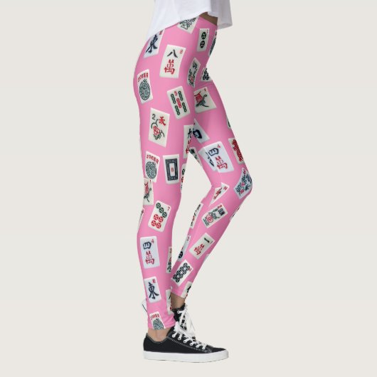 Leggings MahJong carreaux symboles sur rose (Droite)