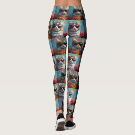 Leggings Maine Coon Chat avec Coeur Roses Saint-Valentin (Dos)