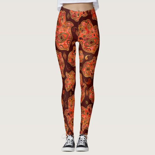 Leggings Mains de Hamsa - Main des rouges motifs de Fatima (Devant)